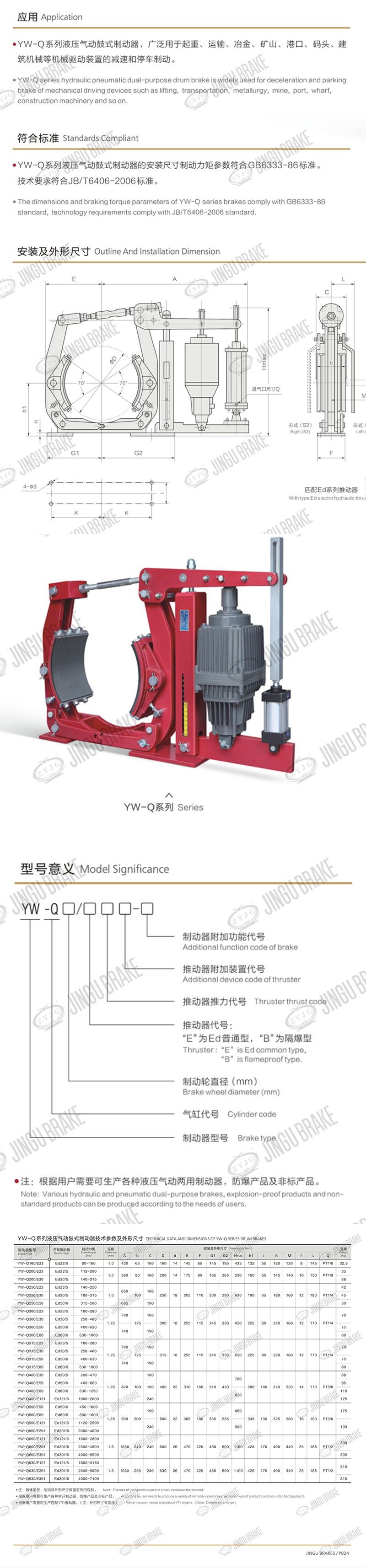 YW-Q系列液壓氣動(dòng)兩用鼓式制動(dòng)器