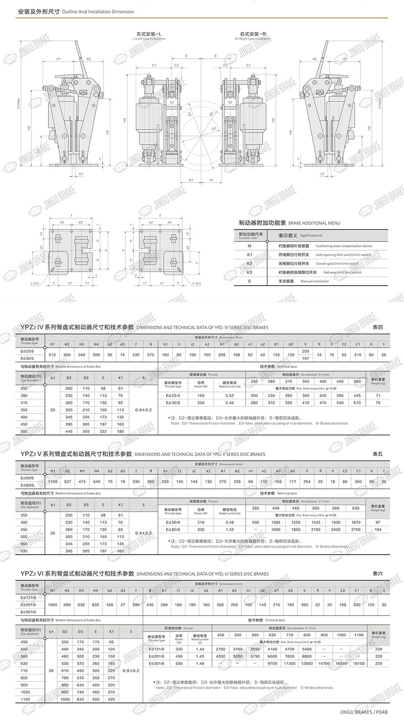 YPZ2IV、V、VI系列電力液壓臂盤式制動器